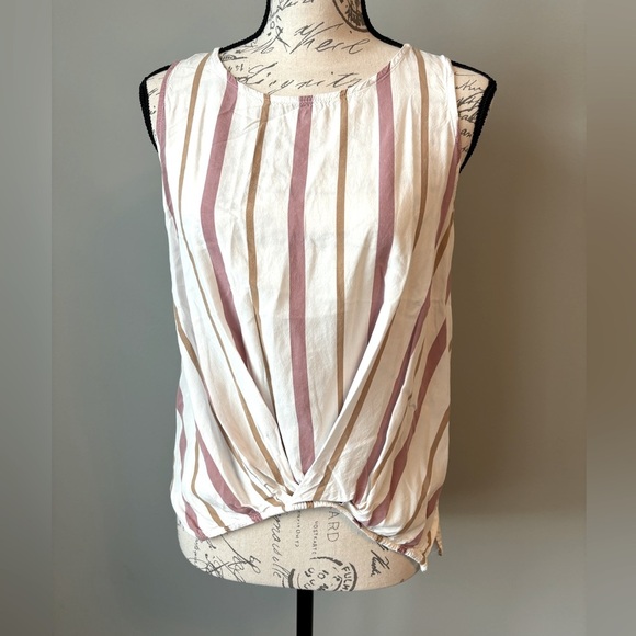 Sleeveless Top with Mauve Stripes and Twist Front - Picture 1 of 5